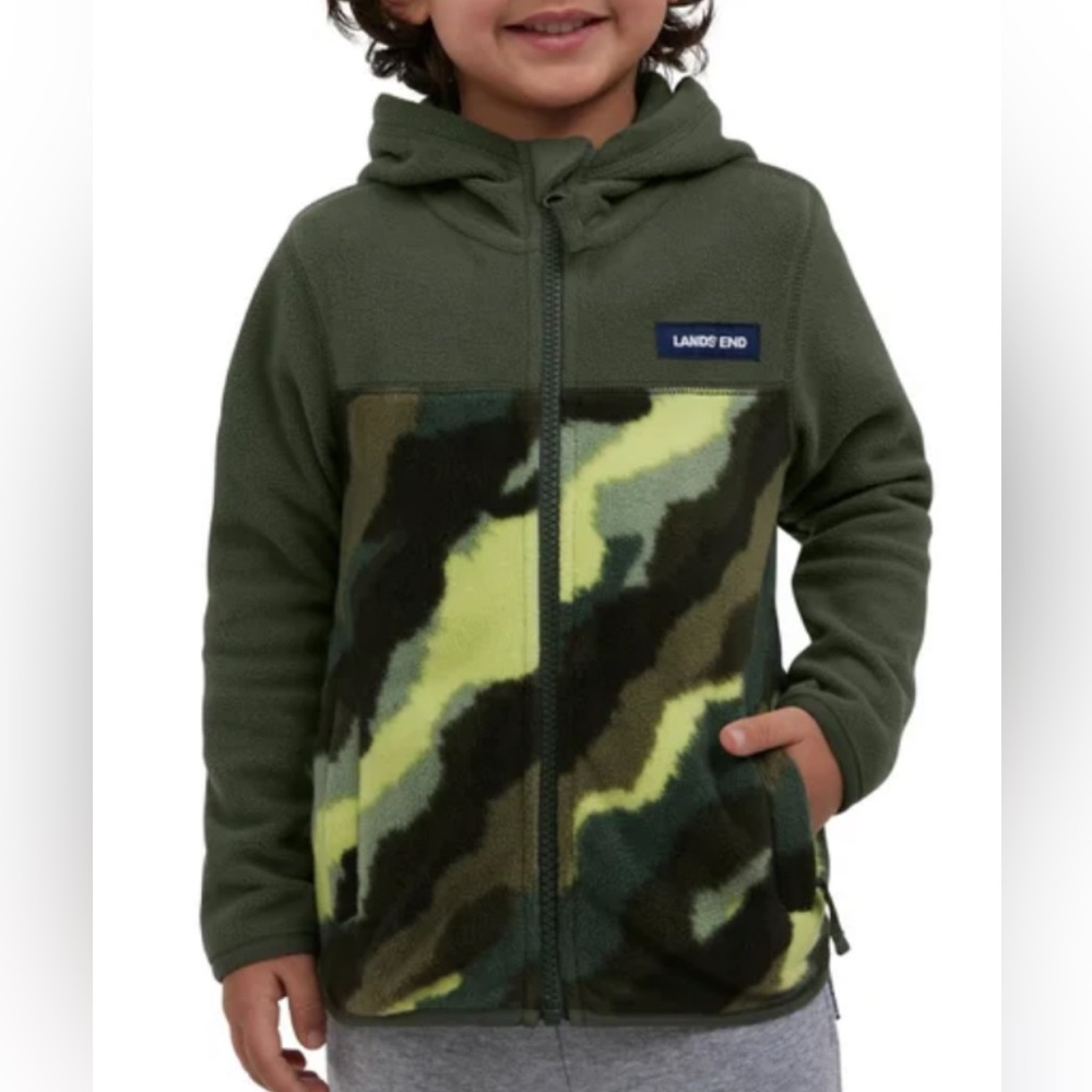 Boys Lands' End Kids' Full Zip Jacket Warm Hoodie Green NEW Size 2T, 3T, 4T, 5